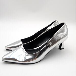 Steve Madden Nathalia Patent Leather Kitten Heels Women's Silver Metallic US8.5M
